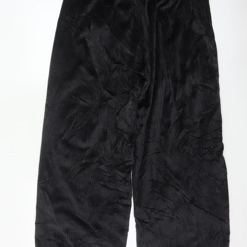 Marks and Spencer Women Black L Wide-Leg Velvet Drawstring Trousers