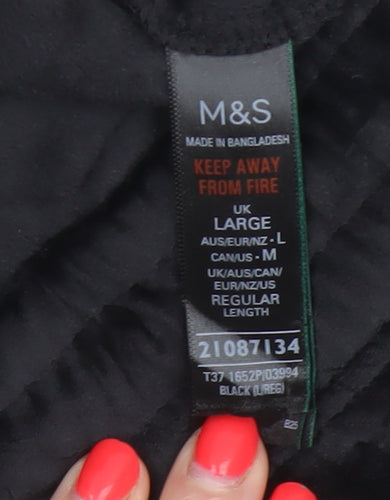 Marks and Spencer Women Black L Wide-Leg Velvet Drawstring Trousers