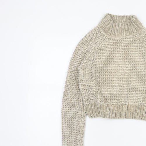 H&M Women’s Beige XS Chunky Knit Roll Neck Pullover Jumper