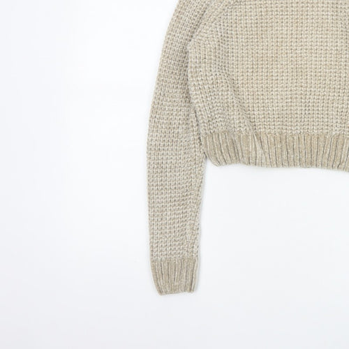 H&M Women’s Beige XS Chunky Knit Roll Neck Pullover Jumper