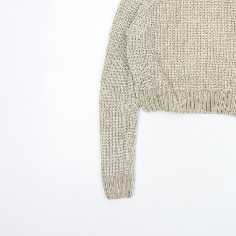 H&M Women’s Beige XS Chunky Knit Roll Neck Pullover Jumper