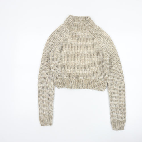 H&M Women’s Beige XS Chunky Knit Roll Neck Pullover Jumper