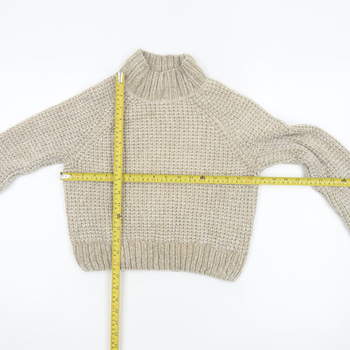 H&M Women’s Beige XS Chunky Knit Roll Neck Pullover Jumper