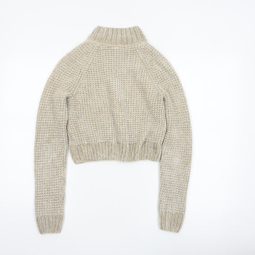 H&M Women’s Beige XS Chunky Knit Roll Neck Pullover Jumper