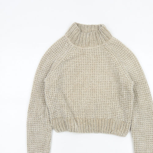 H&M Women’s Beige XS Chunky Knit Roll Neck Pullover Jumper