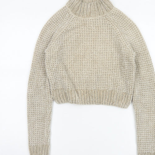 H&M Women’s Beige XS Chunky Knit Roll Neck Pullover Jumper