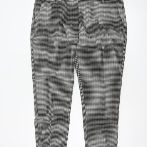 M&S Women Black Check Tapered Stretch Trousers UK 18 Short