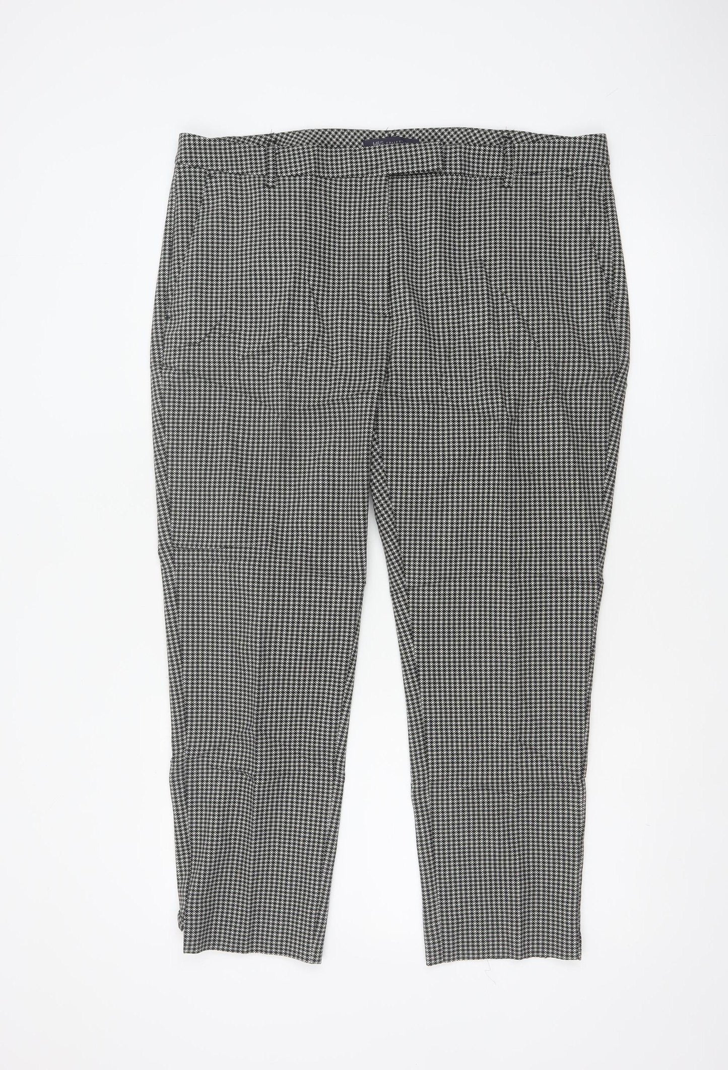 M&S Women Black Check Tapered Stretch Trousers UK 18 Short