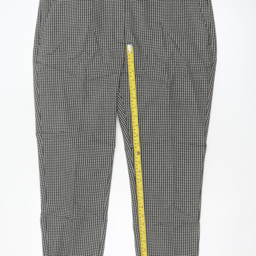 M&S Women Black Check Tapered Stretch Trousers UK 18 Short