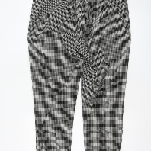 M&S Women Black Check Tapered Stretch Trousers UK 18 Short