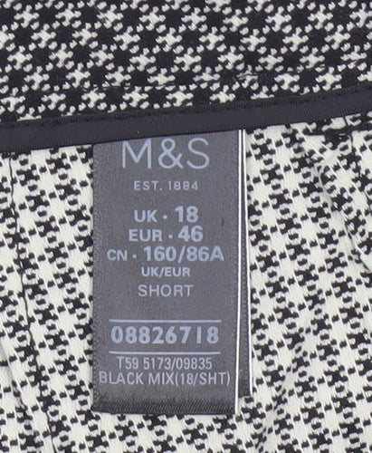 M&S Women Black Check Tapered Stretch Trousers UK 18 Short