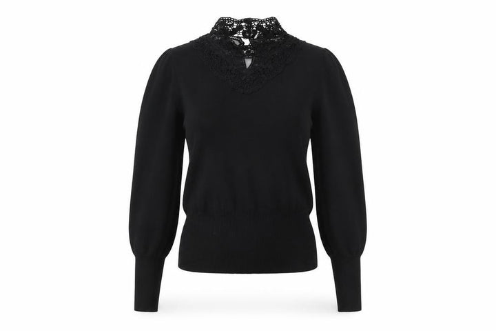 Oasis Women Black XS Lace High Neck Balloon Sleeve Knit Jumper