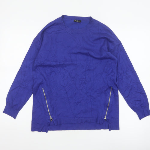Dunnes Women Blue S Fine Knit Crew Neck Zip Hem Jumper