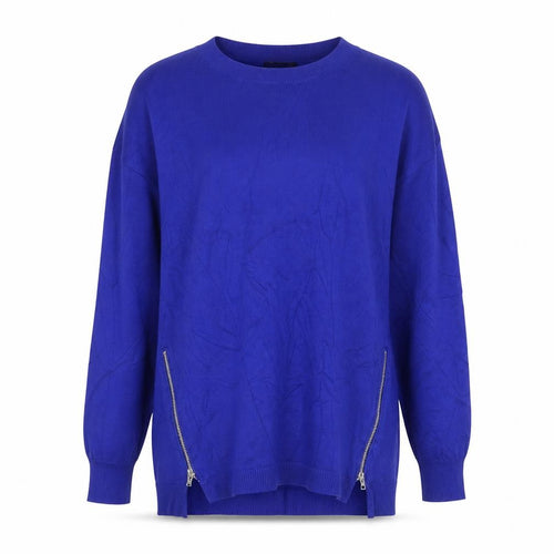 Dunnes Women Blue S Fine Knit Crew Neck Zip Hem Jumper