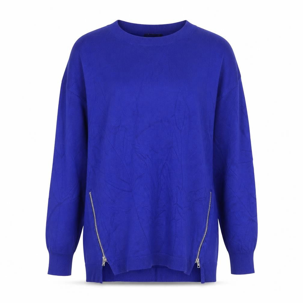 Dunnes Women Blue S Fine Knit Crew Neck Zip Hem Jumper