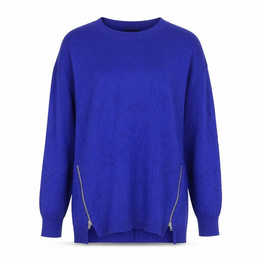Dunnes Women Blue S Fine Knit Crew Neck Zip Hem Jumper