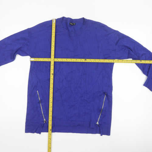 Dunnes Women Blue S Fine Knit Crew Neck Zip Hem Jumper