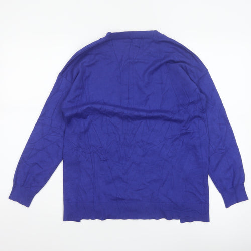 Dunnes Women Blue S Fine Knit Crew Neck Zip Hem Jumper