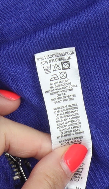 Dunnes Women Blue S Fine Knit Crew Neck Zip Hem Jumper