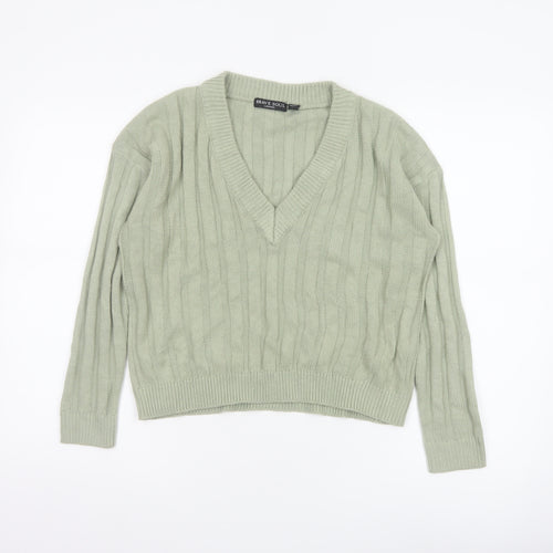 Brave Soul Women Green Size 8 V-Neck Cable Knit Pullover Jumper