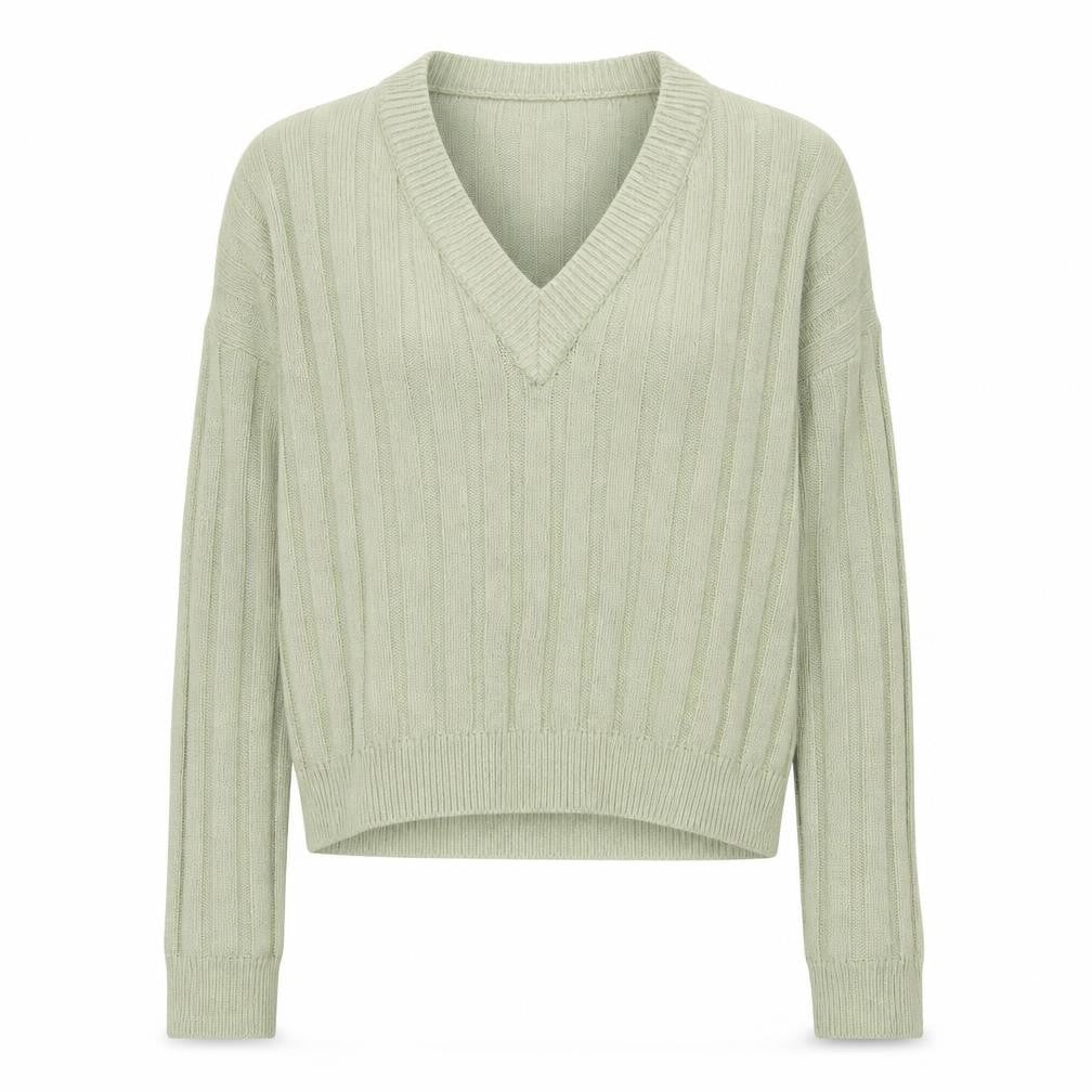 Front view of Brave Soul Women Green, size 8, V-Neck Cable Knit jumper