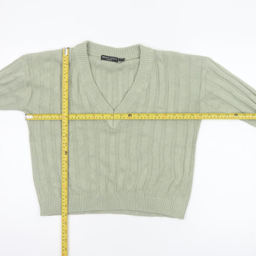 Brave Soul Women Green Size 8 V-Neck Cable Knit Pullover Jumper