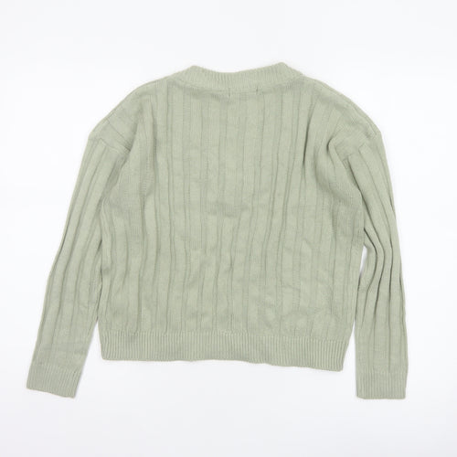 Brave Soul Women Green Size 8 V-Neck Cable Knit Pullover Jumper