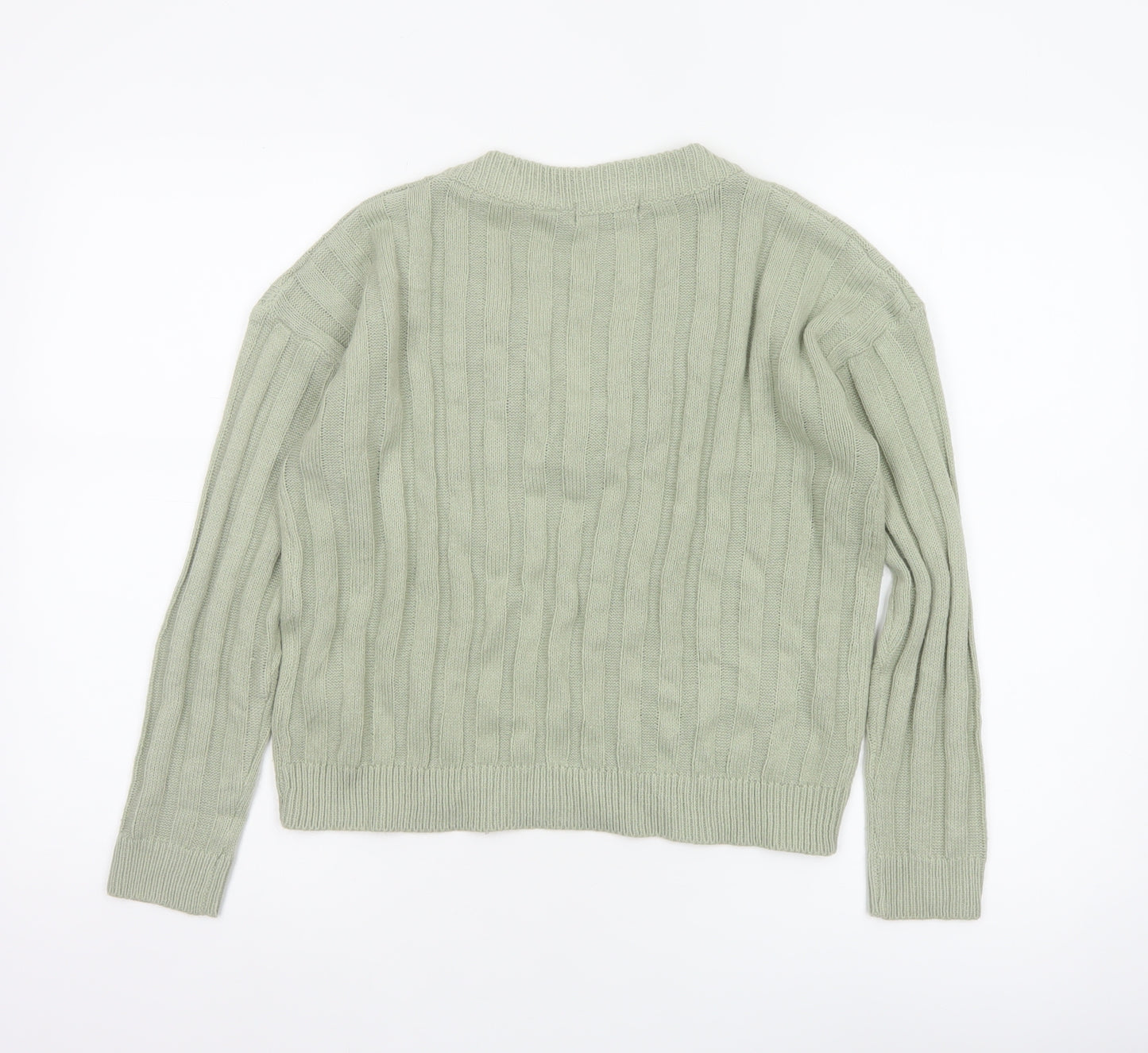 Brave Soul Women Green Size 8 V-Neck Cable Knit Pullover Jumper