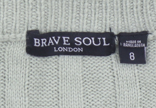 Brave Soul Women Green Size 8 V-Neck Cable Knit Pullover Jumper