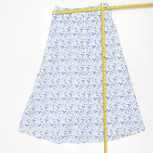 M&S Women Blue Floral Cotton A-Line Midi Skirt Size 8
