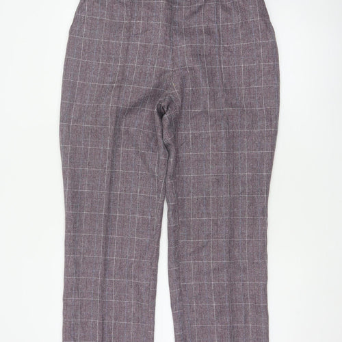 Damart Women’s Purple Check Straight Trousers UK 14 Elastic Waist
