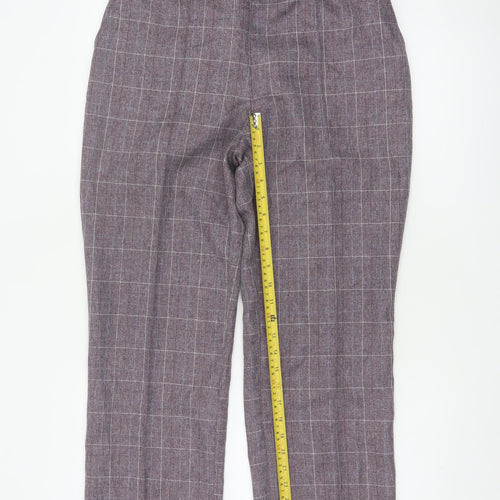 Damart Women’s Purple Check Straight Trousers UK 14 Elastic Waist