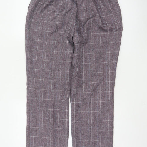 Damart Women’s Purple Check Straight Trousers UK 14 Elastic Waist