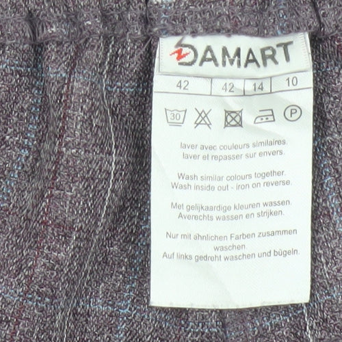 Damart Women’s Purple Check Straight Trousers UK 14 Elastic Waist