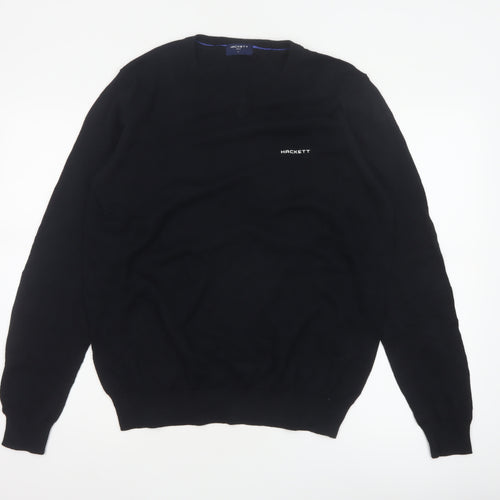 Hackett Golf Men's Black M Cotton V-Neck Logo Pullover Jumper