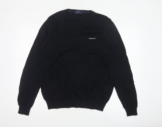 Hackett Golf Men's Black M Cotton V-Neck Logo Pullover Jumper