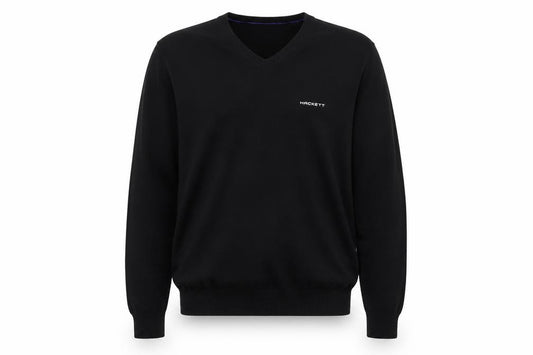 Hackett Golf Men's Black M Cotton V-Neck Logo Pullover Jumper