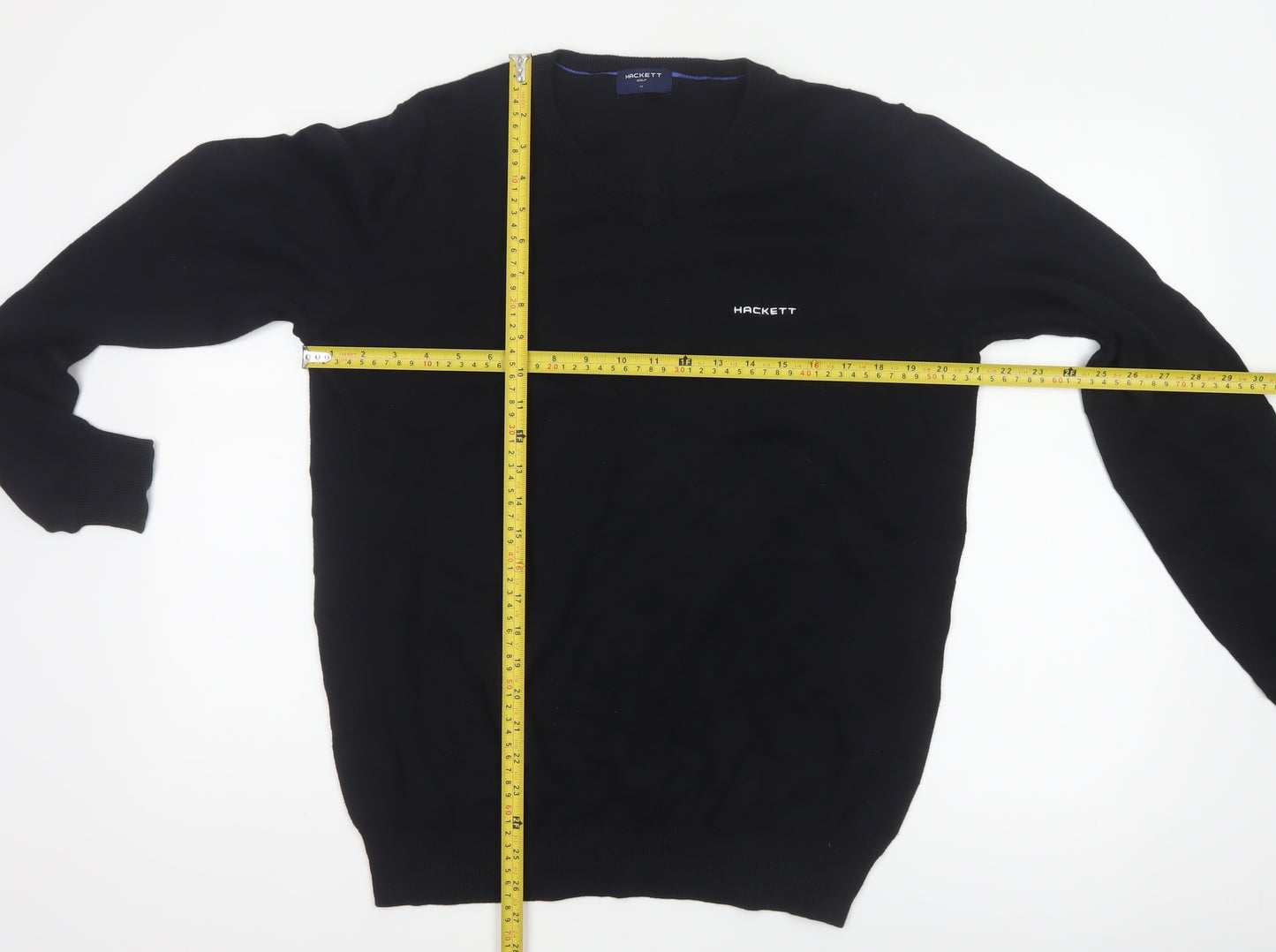 Hackett Golf Men's Black M Cotton V-Neck Logo Pullover Jumper