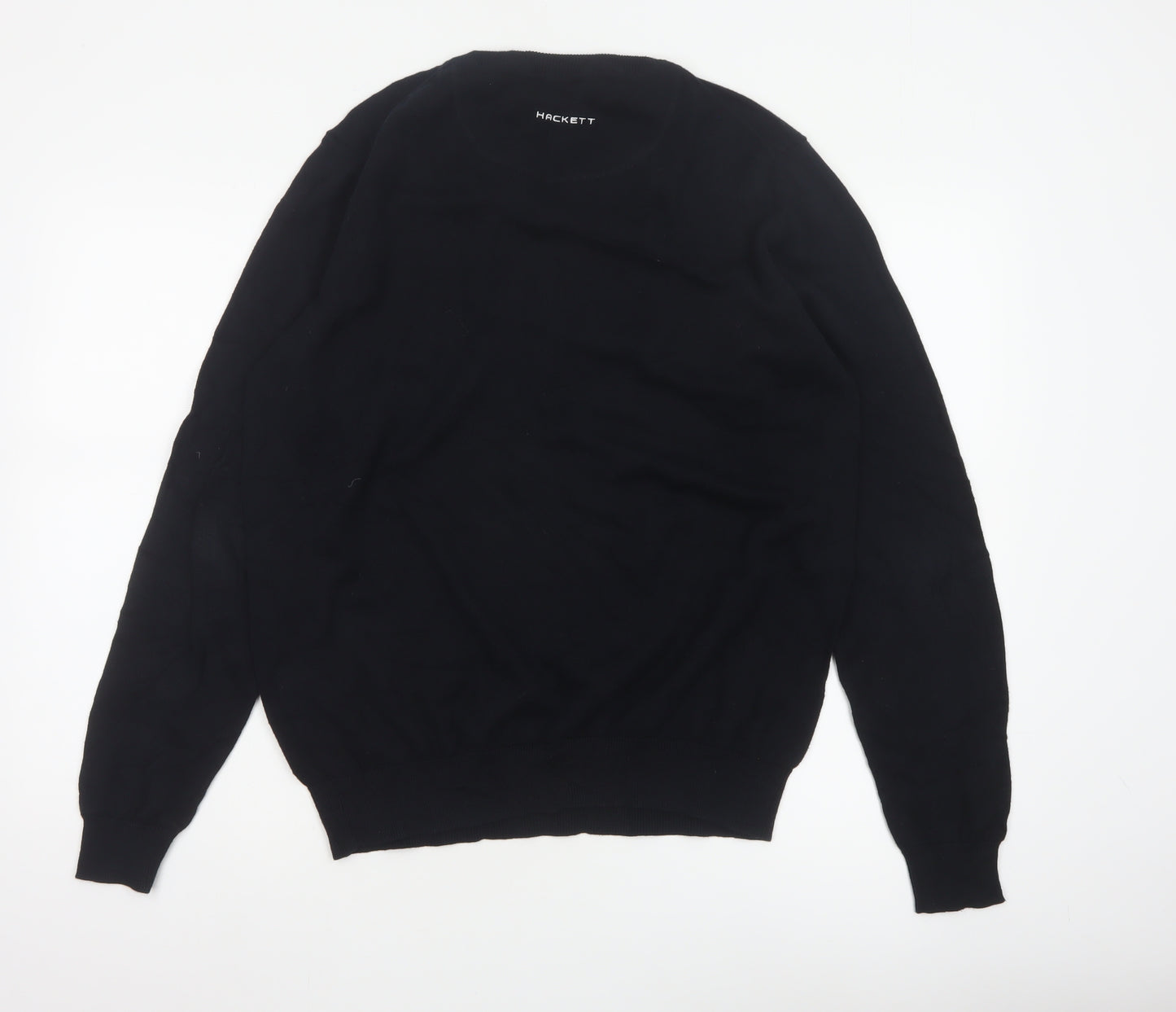 Hackett Golf Men's Black M Cotton V-Neck Logo Pullover Jumper