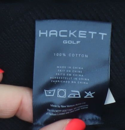 Hackett Golf Men's Black M Cotton V-Neck Logo Pullover Jumper