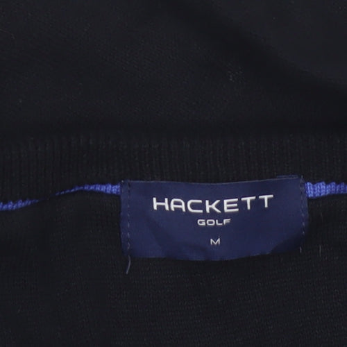 Hackett Golf Men's Black M Cotton V-Neck Logo Pullover Jumper