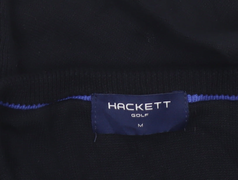 Hackett Golf Men's Black M Cotton V-Neck Logo Pullover Jumper
