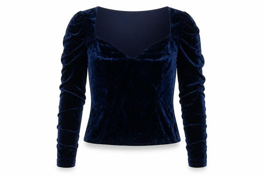 River Island Women Blue Velvet V-Neck Cropped Blouse Size 10