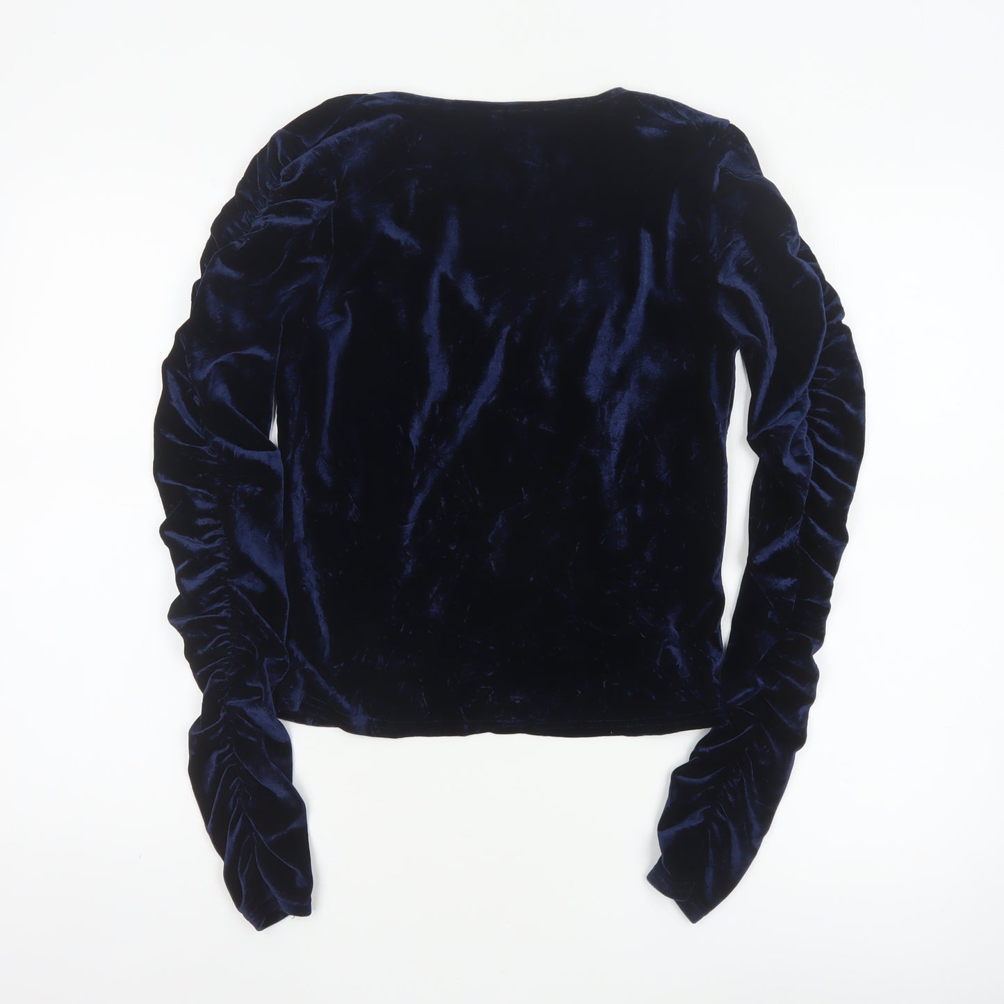 River Island Women Blue Velvet V-Neck Cropped Blouse Size 10