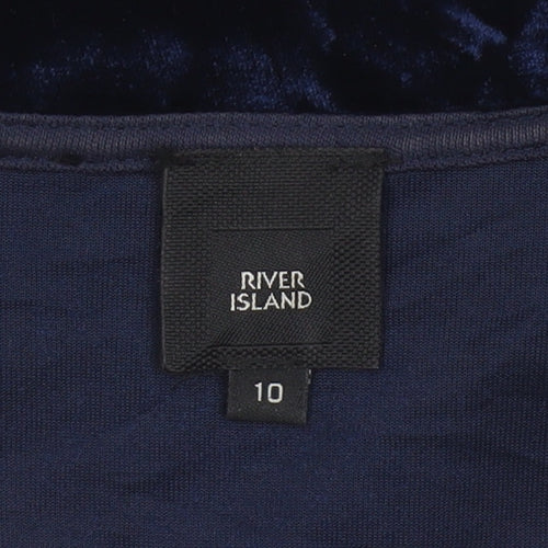 River Island Women Blue Velvet V-Neck Cropped Blouse Size 10