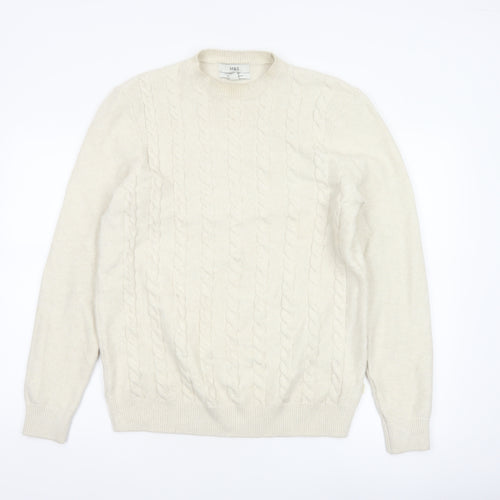Marks and Spencer Men's Ivory M Cable-Knit Cotton Blend Jumper