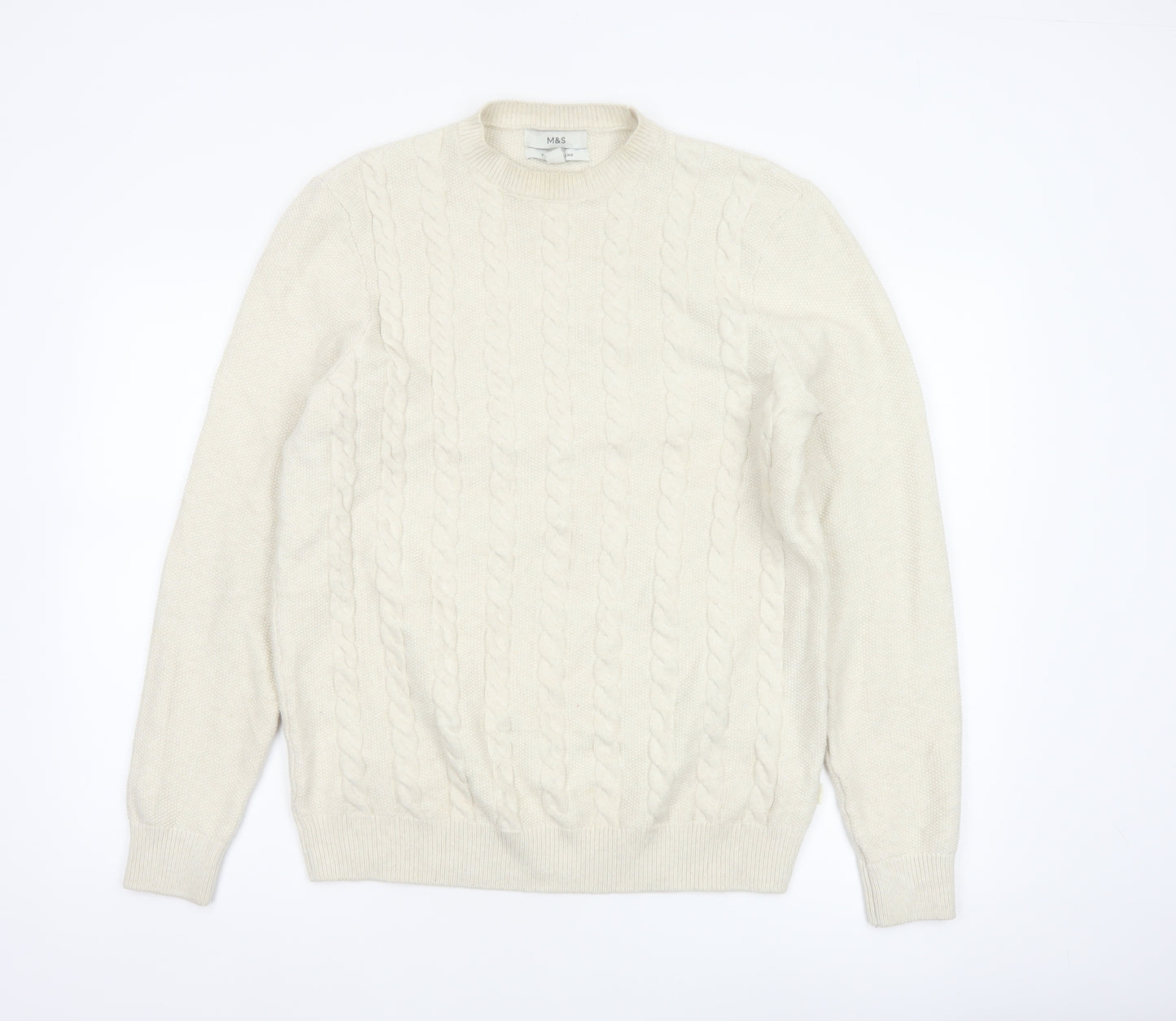 Marks and Spencer Men's Ivory M Cable-Knit Cotton Blend Jumper