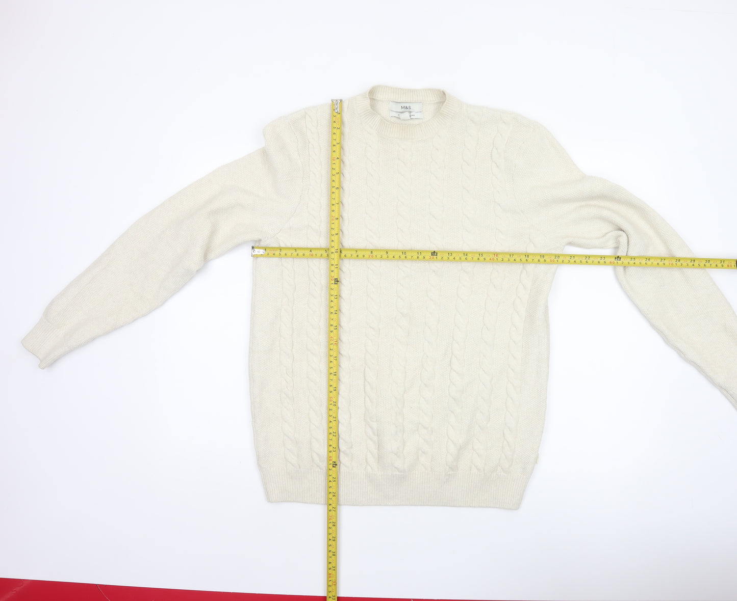 Marks and Spencer Men's Ivory M Cable-Knit Cotton Blend Jumper