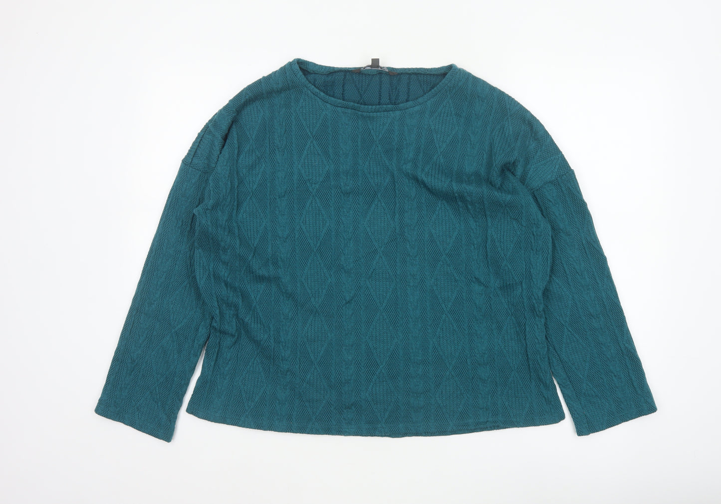 Bonmarché Women’s Teal Blue Size 14 Cable Knit Round Neck Jumper