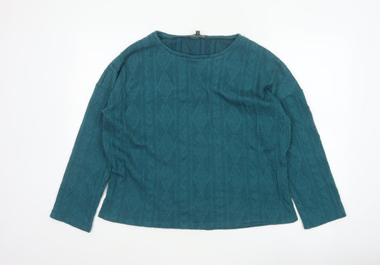 Bonmarché Women’s Teal Blue Size 14 Cable Knit Round Neck Jumper